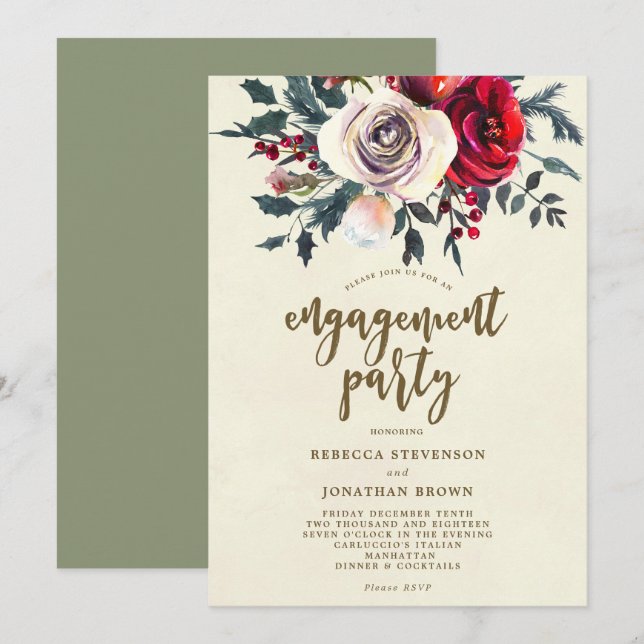 Invitation à la fête de fiançailles florales d'hiv (Devant / Derrière)