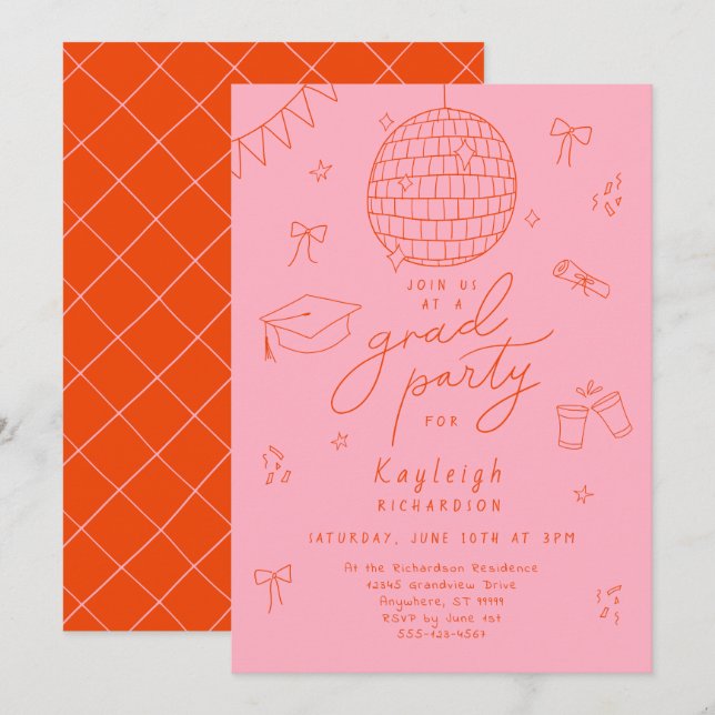 Invitation à la fête de fin d'année rose orange (Devant / Derrière)
