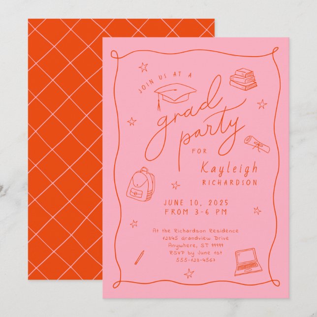 Invitation à la fête de fin d'année rose orange (Devant / Derrière)