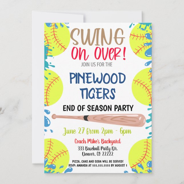 Invitation à la fête de fin de saison de softball (Devant)