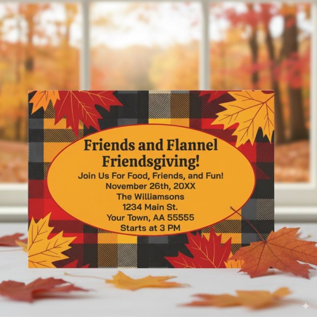 Invitation à la fête de Friendsgiving en flanelle  (Créateur téléchargé)