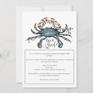 Invitation à la fête de fruits de mer au crabe ble