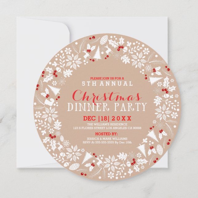 Invitation à la fête de gerbe de Noël blanc et bro (Dos)