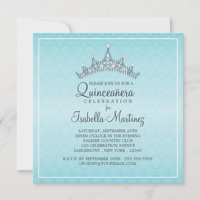 Invitation à la fête de Glam Tiara Quinceanera (Devant)