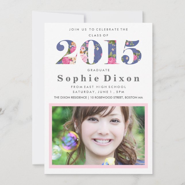 Invitation à la fête de graduation de l'année flor (Devant)