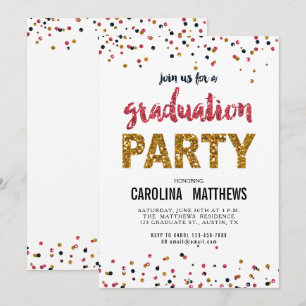 Invitation à la fête de graduation Gold Pink Confe