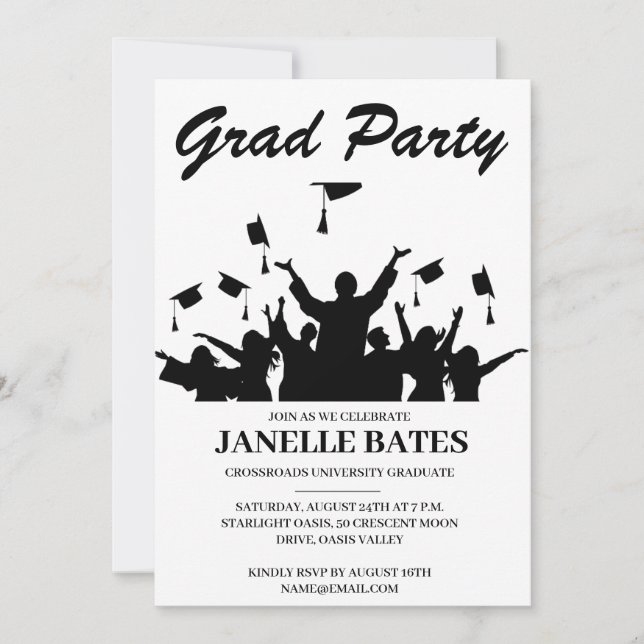 invitation à la fête de graduation moderne noir et (Devant)