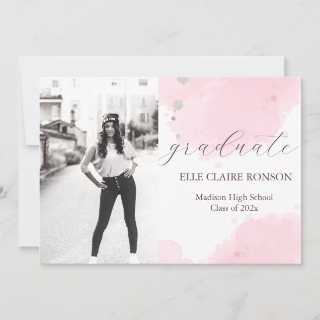 invitation à la fête de graduation rose Elegance (Devant)