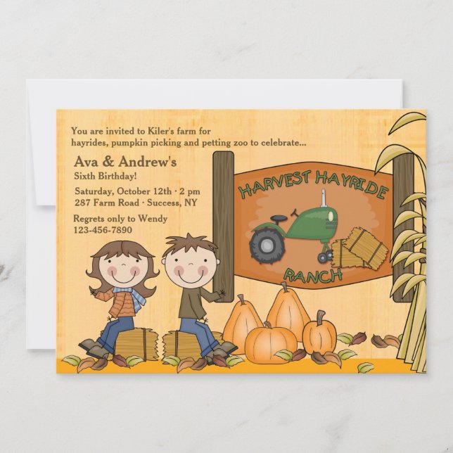 Invitation à la fête de Harvest Hayride (Devant)