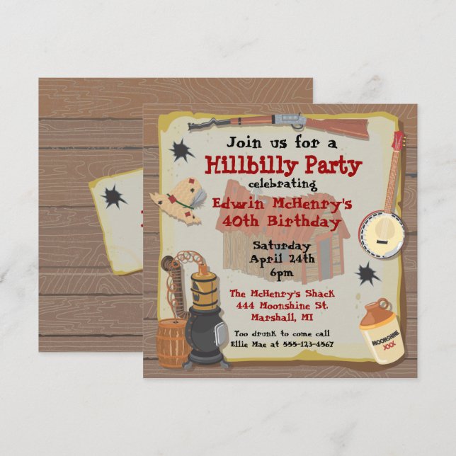 Invitation à la fête de Hillbilly (Devant / Derrière)