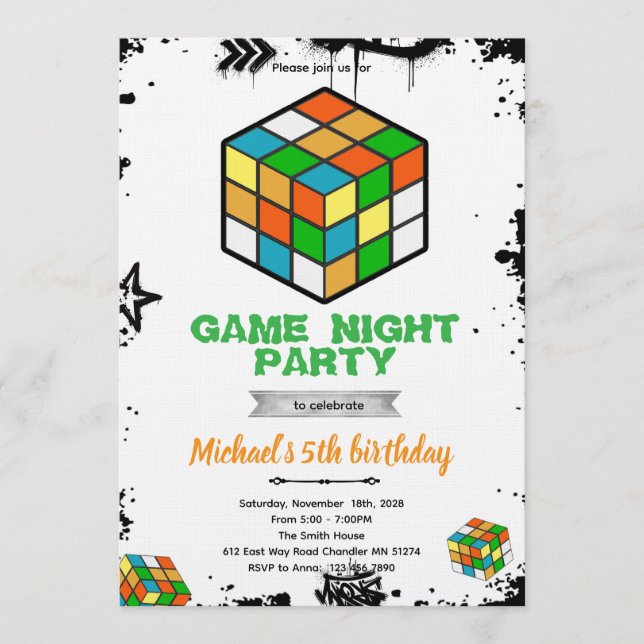 Invitation à la fête de jeu de cube de puzzle (Devant)