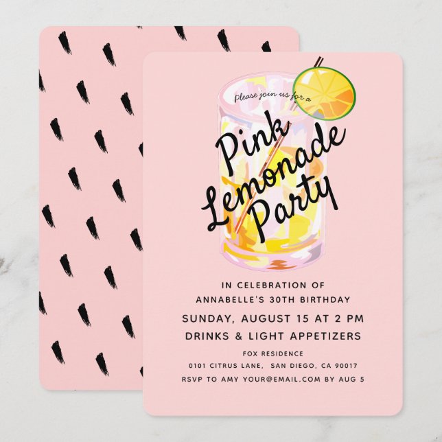 Invitation à la fête de la citronnade rose vif mod (Devant / Derrière)