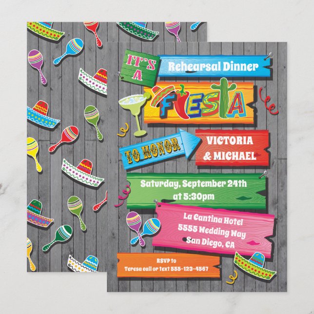 Invitation à la fête de la Fiesta mexicaine Planes (Devant / Derrière)