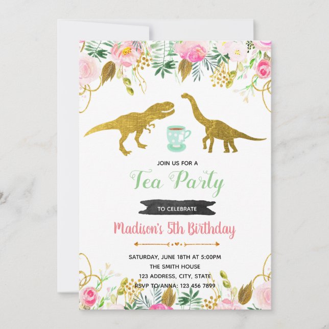 Invitation à la fête de la fille Tea rex (Devant)