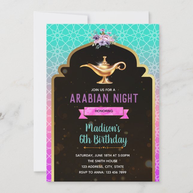 Invitation à la fête de la lampe magique arabe (Devant)