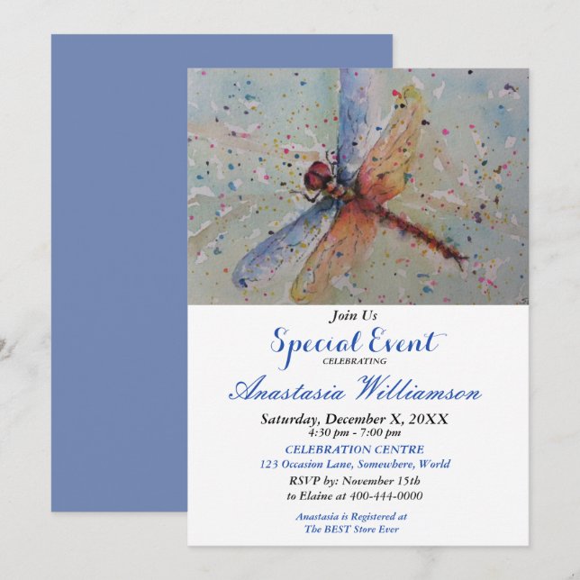 INVITATION À LA FÊTE DE LA LIBELLULE ÉBLOUISSANTE (Devant / Derrière)