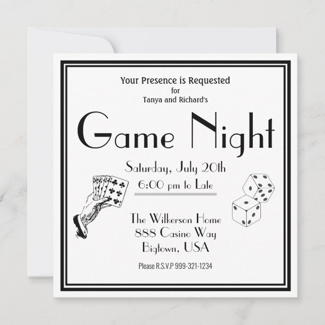 Invitation à la fête de la nuit du jeu Noir et Bla (Devant)