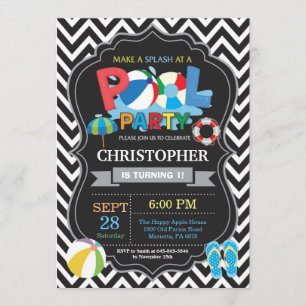 Invitation à la fête de la piscine Black Splish Bo
