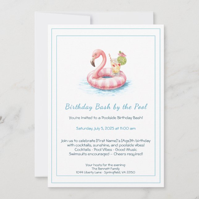 Invitation à la fête de la piscine d'anniversaire  (Devant)