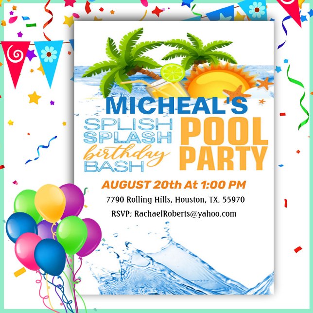 Invitation à la fête de la piscine de Bash (Créateur téléchargé)