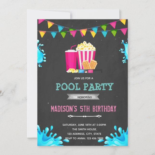 Invitation à la fête de la piscine de films pour f (Devant)