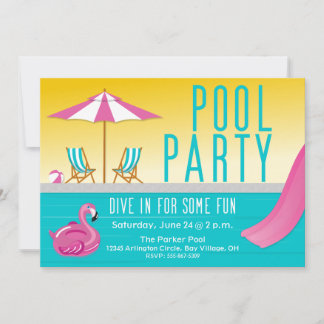 Invitation à la fête de la piscine de Flamant rose