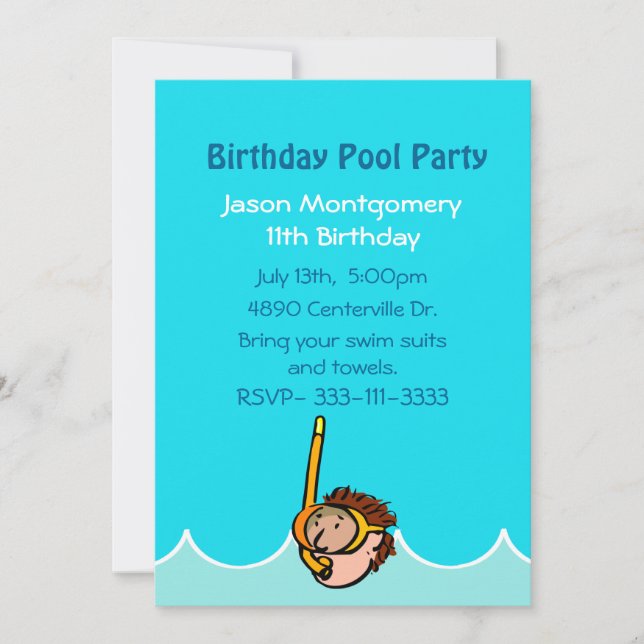 Invitation à la fête de la piscine des garçons (Devant)