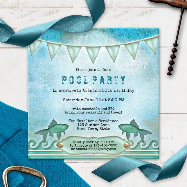 Invitation à la fête de la piscine d'été en eau ga (Créateur téléchargé)