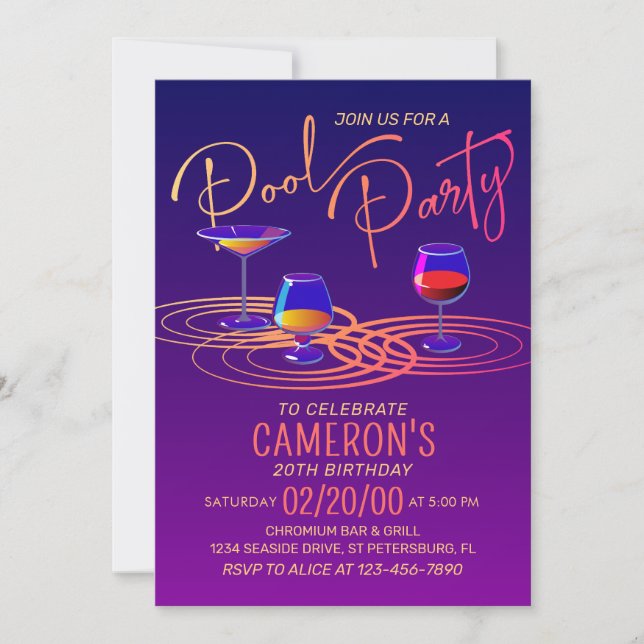 Invitation à la fête de la piscine pour adultes (Devant)