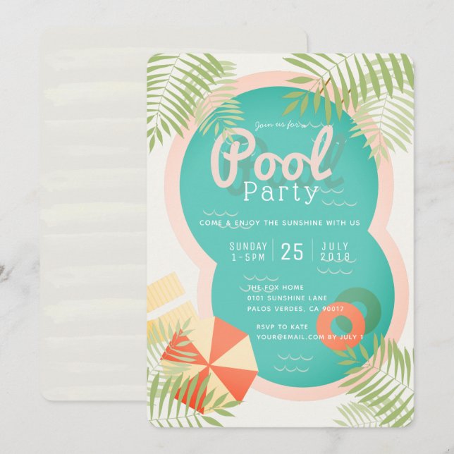 Invitation à la fête de la piscine pour adultes tr (Devant / Derrière)