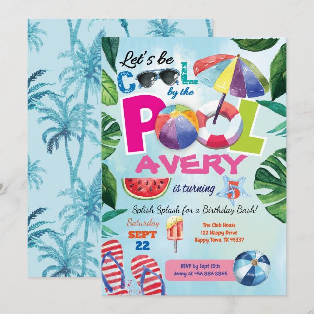 Invitation à la fête de la piscine pour enfants (Devant / Derrière)