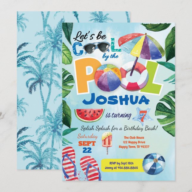 Invitation à la fête de la piscine pour enfants (Devant / Derrière)
