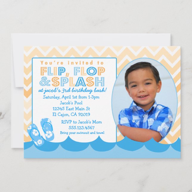 Invitation à la fête de la piscine pour les garçon (Devant)