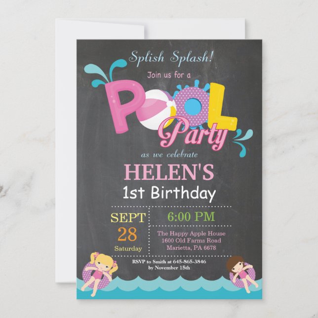 Invitation à la fête de la piscine Splish Splash G (Devant)