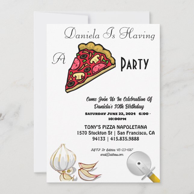 Invitation à la fête de la pizza du 30e anniversai (Devant)