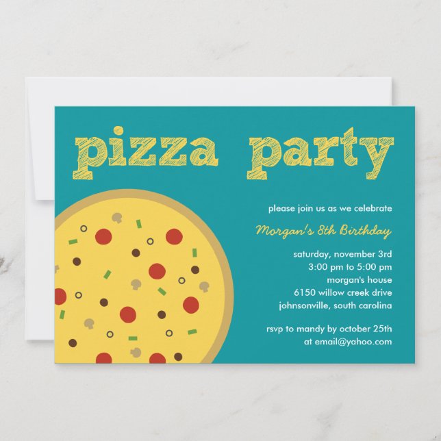 Invitation à la fête de la pizza (Turquoise) (Devant)