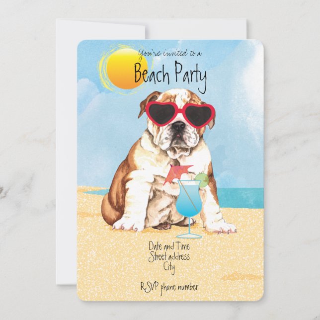 Invitation à la fête de la plage de Bulldog été (Devant)