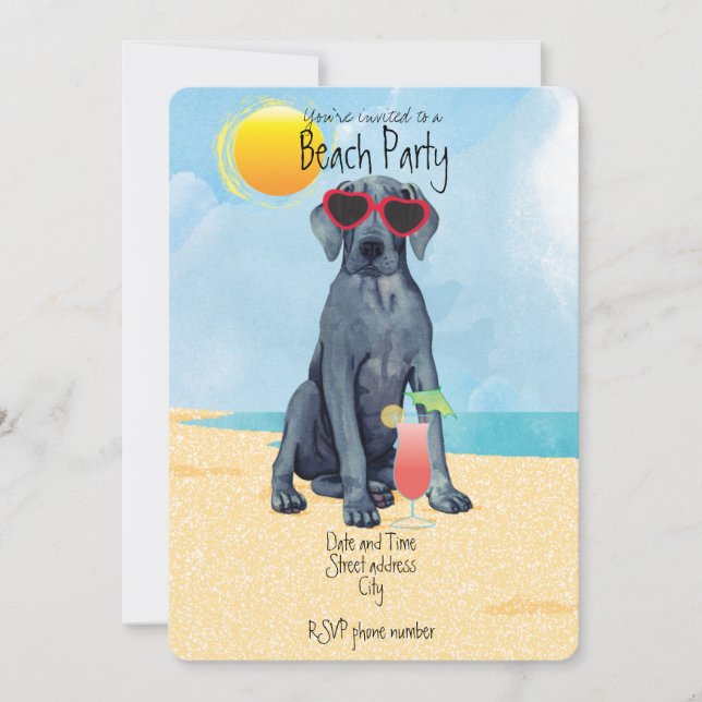 Invitation à la Fête de la plage de Great Dane (Devant)