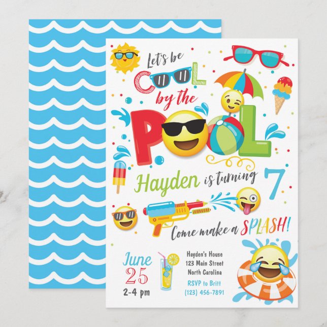 Invitation à la fête de la poule Emoji, anniversai (Devant / Derrière)