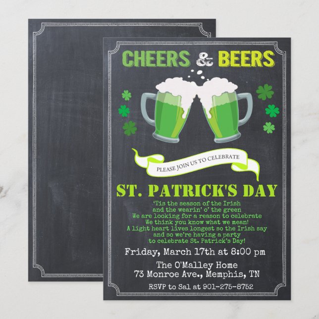 Invitation à la fête de la Saint-Patrick (Devant / Derrière)