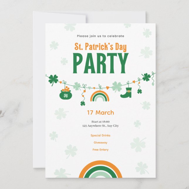Invitation à la fête de la Saint-Patrick verte et  (Devant)