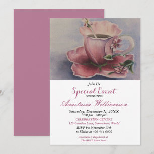 INVITATION À LA FÊTE DE LA THÉIÈRE FUCHSIA ROSÉ
