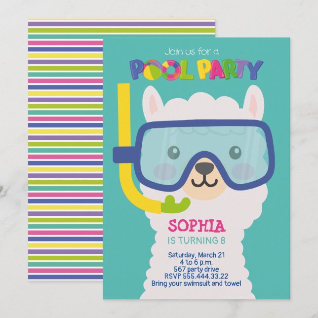 INVITATION À LA FÊTE DE LAMA AU PISCINE (Devant / Derrière)