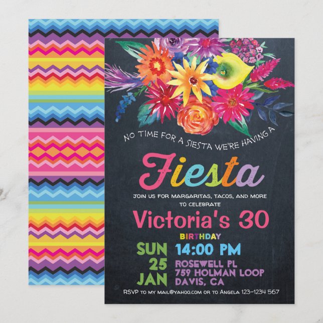 Invitation à la fête de l'anniversaire de Fiesta (Devant / Derrière)