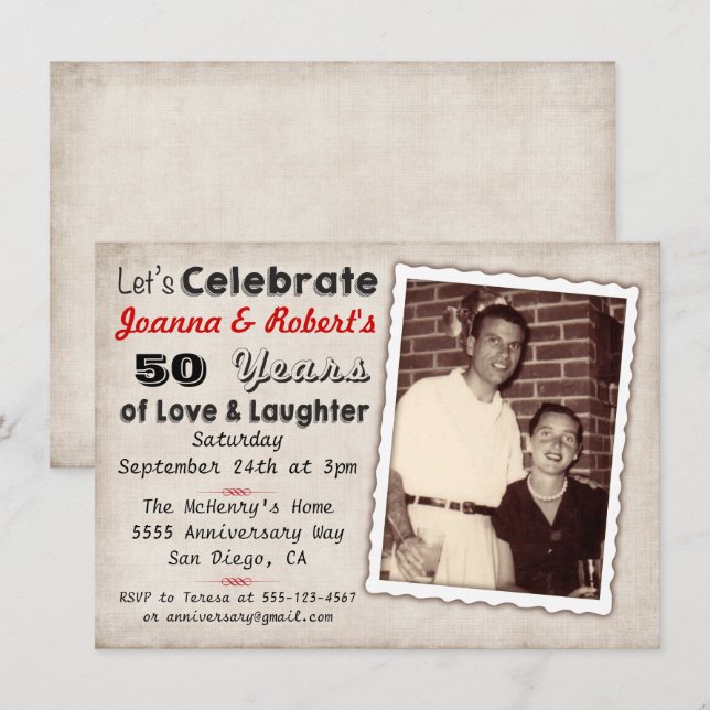 Invitation à la fête de l'anniversaire rétro avec  (Devant / Derrière)
