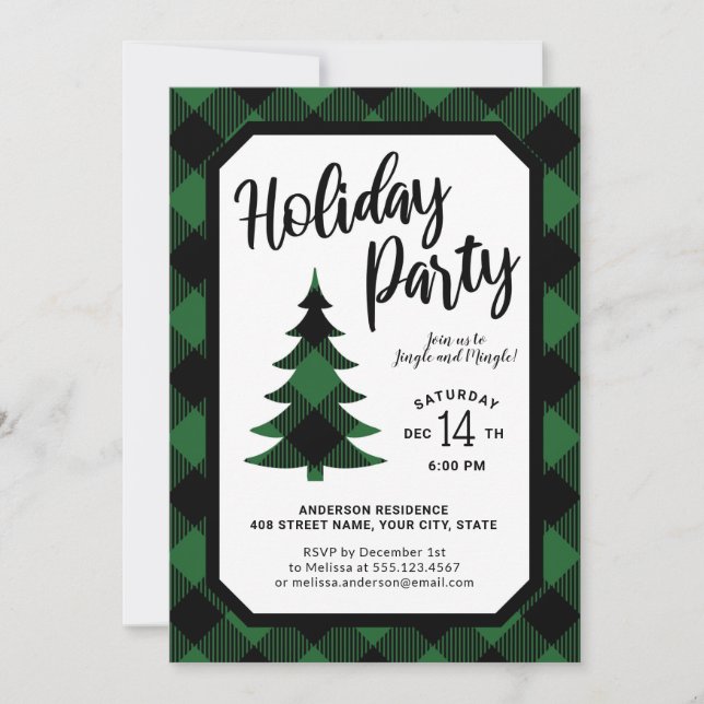 Invitation à la Fête de l'arbre de Plaid Green Buf (Devant)