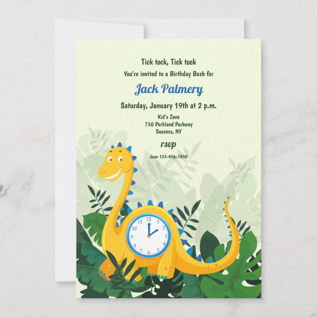Invitation à la fête de l'horloge dinosaure (Vous  (Devant)