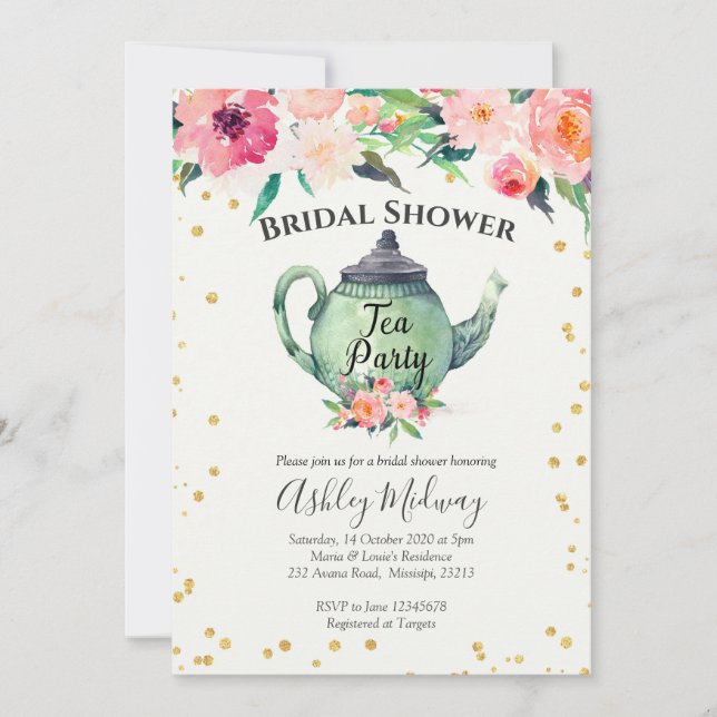 Invitation à la Fête de l'mariée Tea Party (Devant)