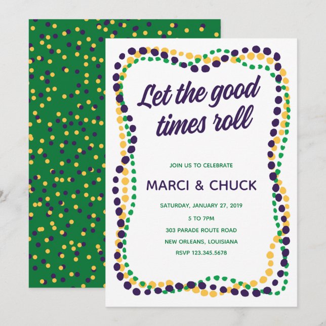 Invitation à la fête de Mardi Gras (Devant / Derrière)