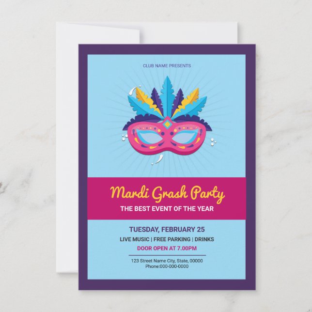 Invitation à la fête de Mardi Gras (Devant)